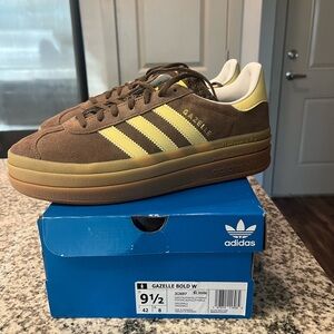 Adidas Gazelle Bold Brown with Yellow Stripes